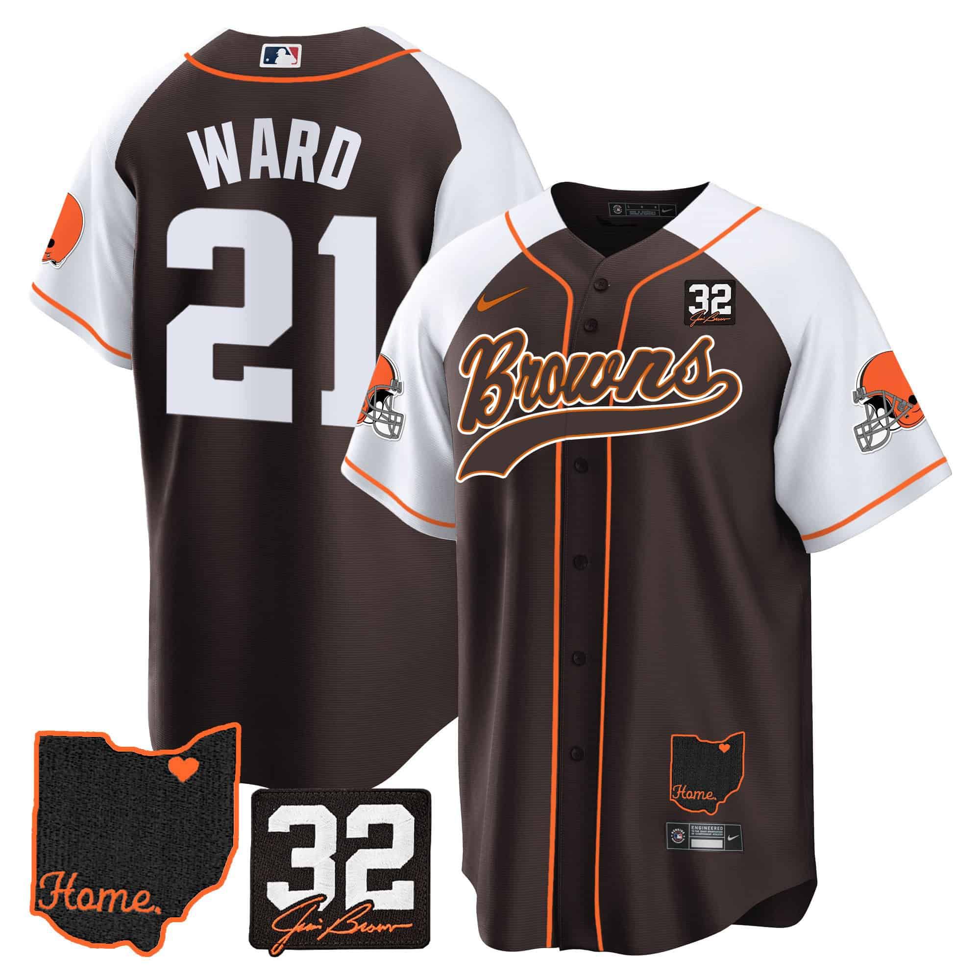 Men Cleveland Browns #21 Ward Brown Memorial Home Patch Baseball 2024 Nike NFL Jersey